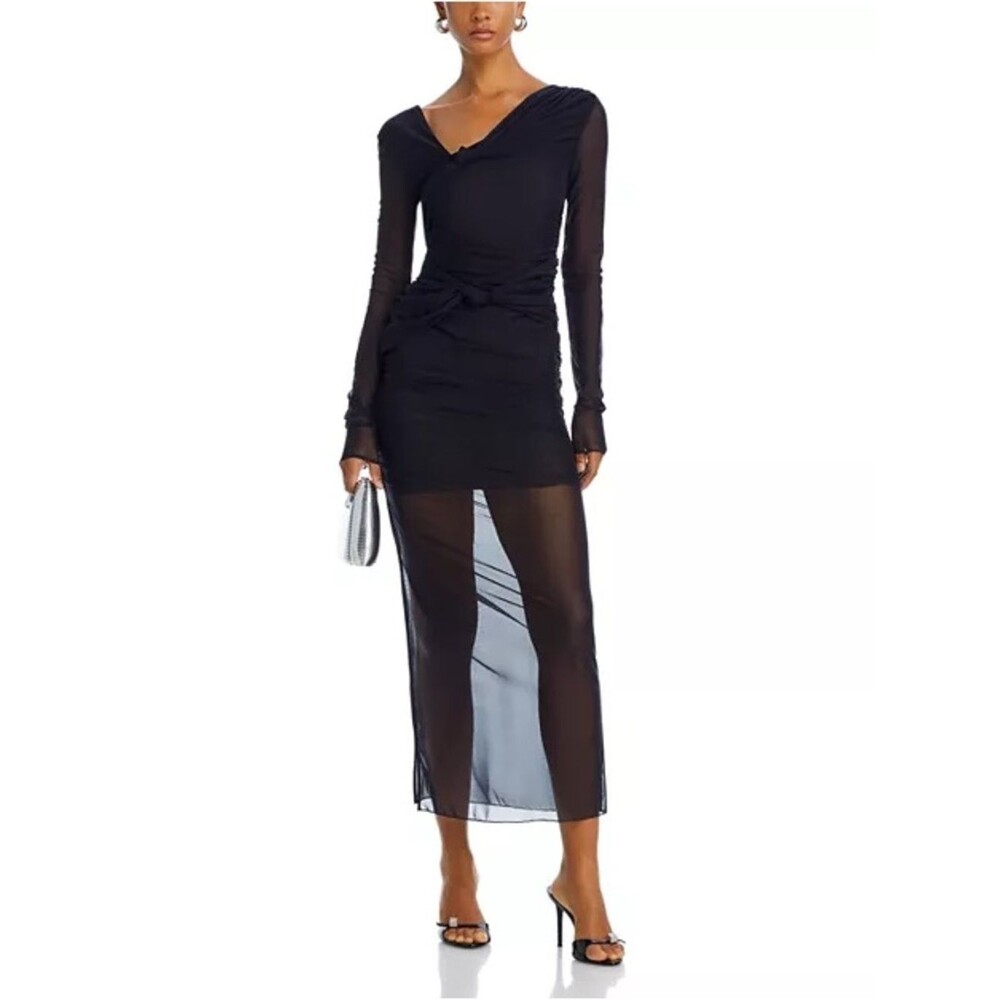 PINKO New Anficlea Abito Tulle Bodycon Dress Black Whimsygoth Size Medium